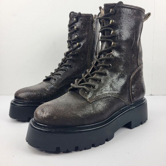STEVE MADDEN ROWEN BROWN LEATHER CHUMKYPLATFORM BOOTS Y2K 9.5M - Picture 1 of 16
